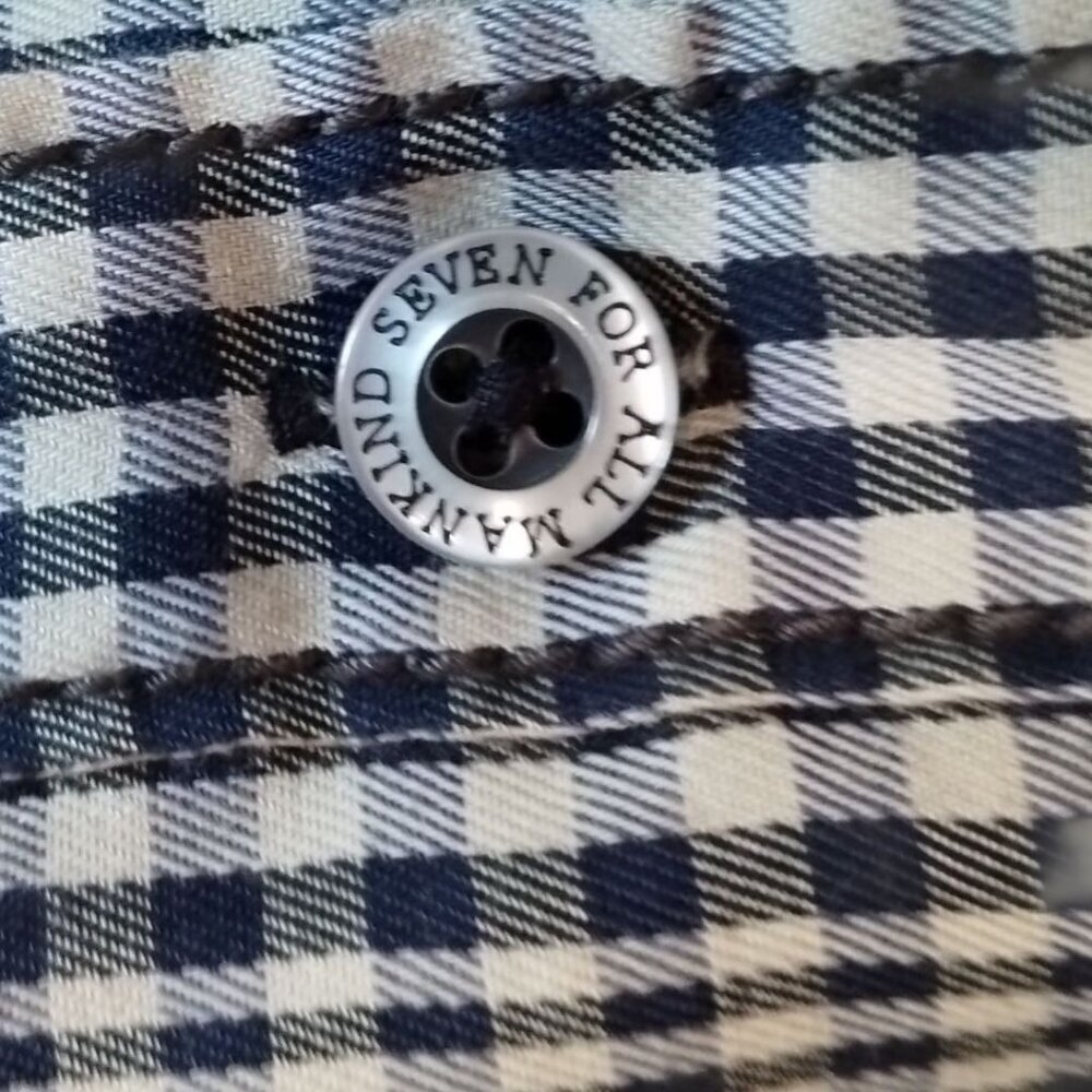 Seven For All Mankind Mens Gingham Button-Up Shirt Blk/Wht Large - Picture 5 of 14